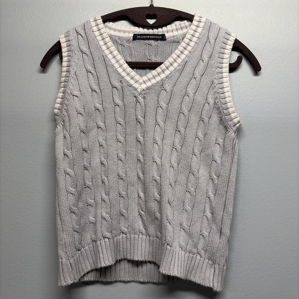 Brandy Melville Varsity Sweater Vest Cable Knit Blue - 100% Cotton